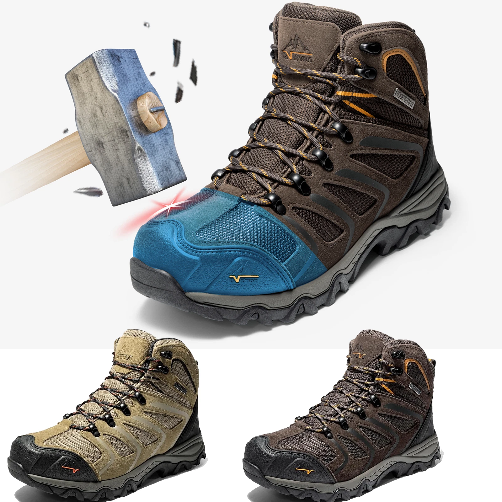 Men Waterproof Work Boots Steel Toe Safety Construction Boots Hiking Boots