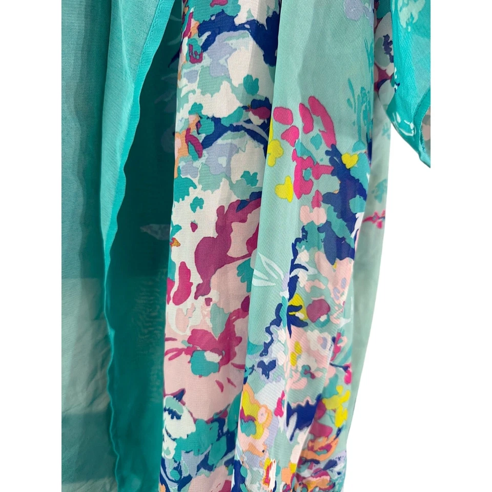 Kimono Avenue para mujer talla grande azul blanco rosa floral frente abierto talla 26/28 4X Foto 3 de 4