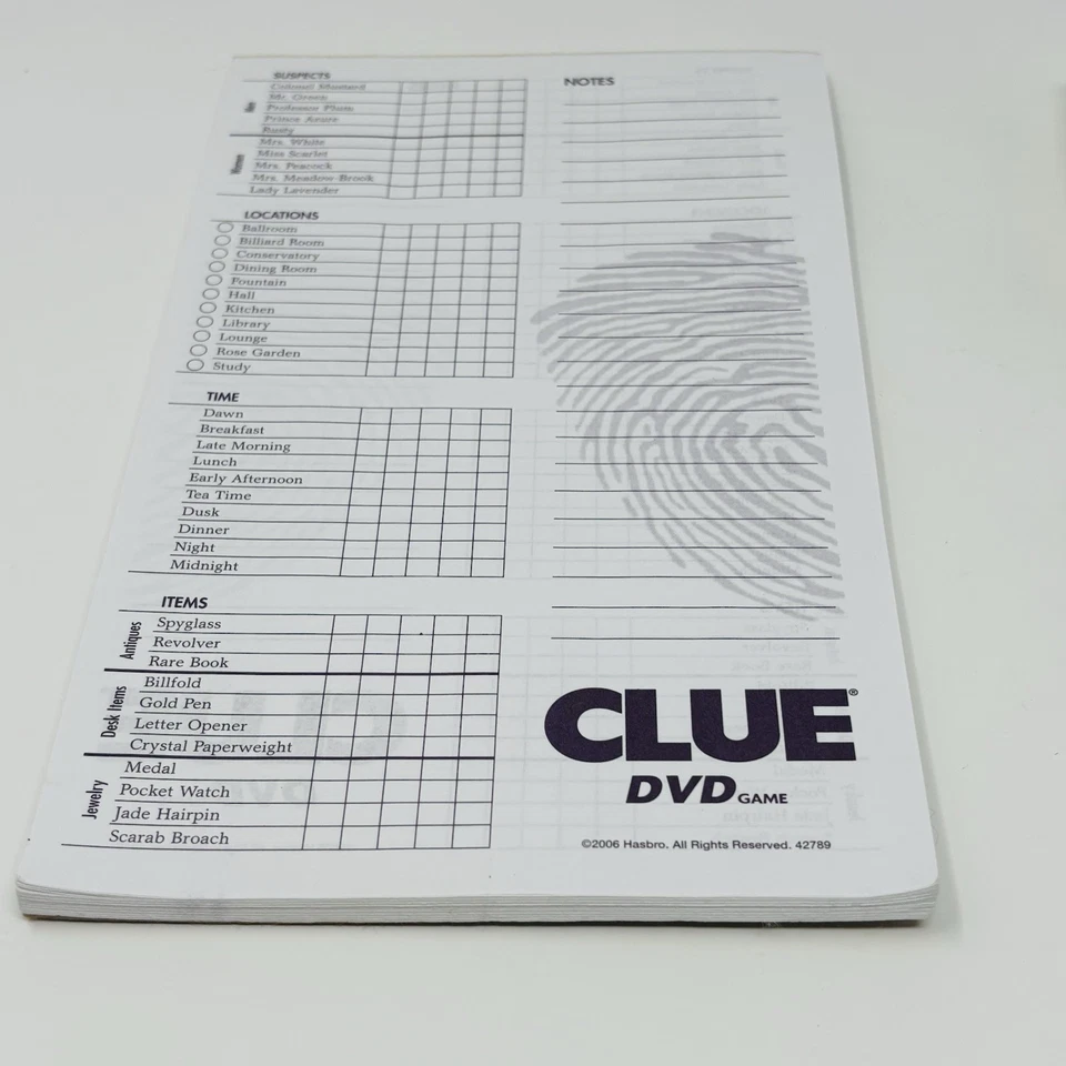 2006 Clue DVD Board Game Replacement Pieces Tokens Pawn Cards Pad - Image 2 of 4