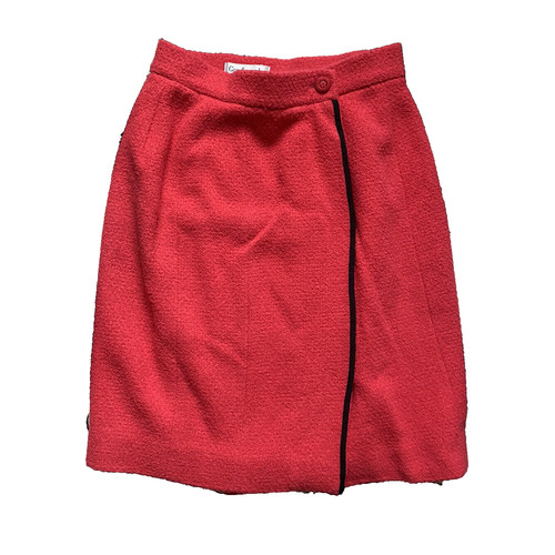Guy Laroche, Guy Laroche Paris Coral Pencil Skirt French Sz 38 Us 7 Wool Vintage Faux Wrap