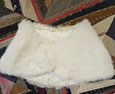 Vintage White Real Fur Collar Wrap Shawl, Craft Repair Repurpose