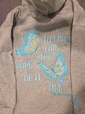 Pink Palm Puff Women s Size Medium Surf Beach Hoodie Embroidery Butterflies