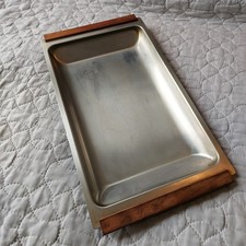 Vintage Danish Modern Stainless Steel Teak Wood Serving Tray Made in Denmark MCM