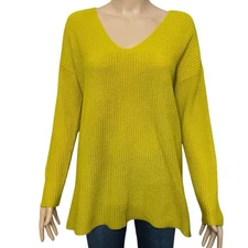 Eileen Fisher Cashmere Tunic Sweater Small V Neck Yellow Classic Minimalist Soft