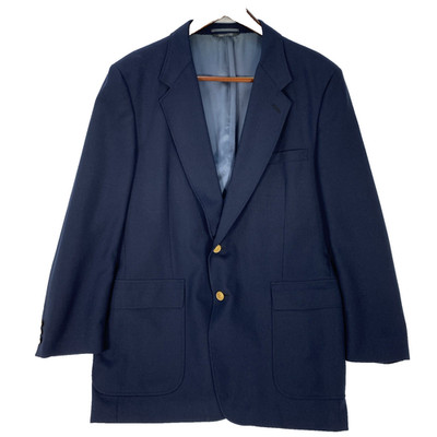 VTG Oscar de la Renta Blazer Jacket Men's 50 L Navy Wool 2-Button Gold Crest