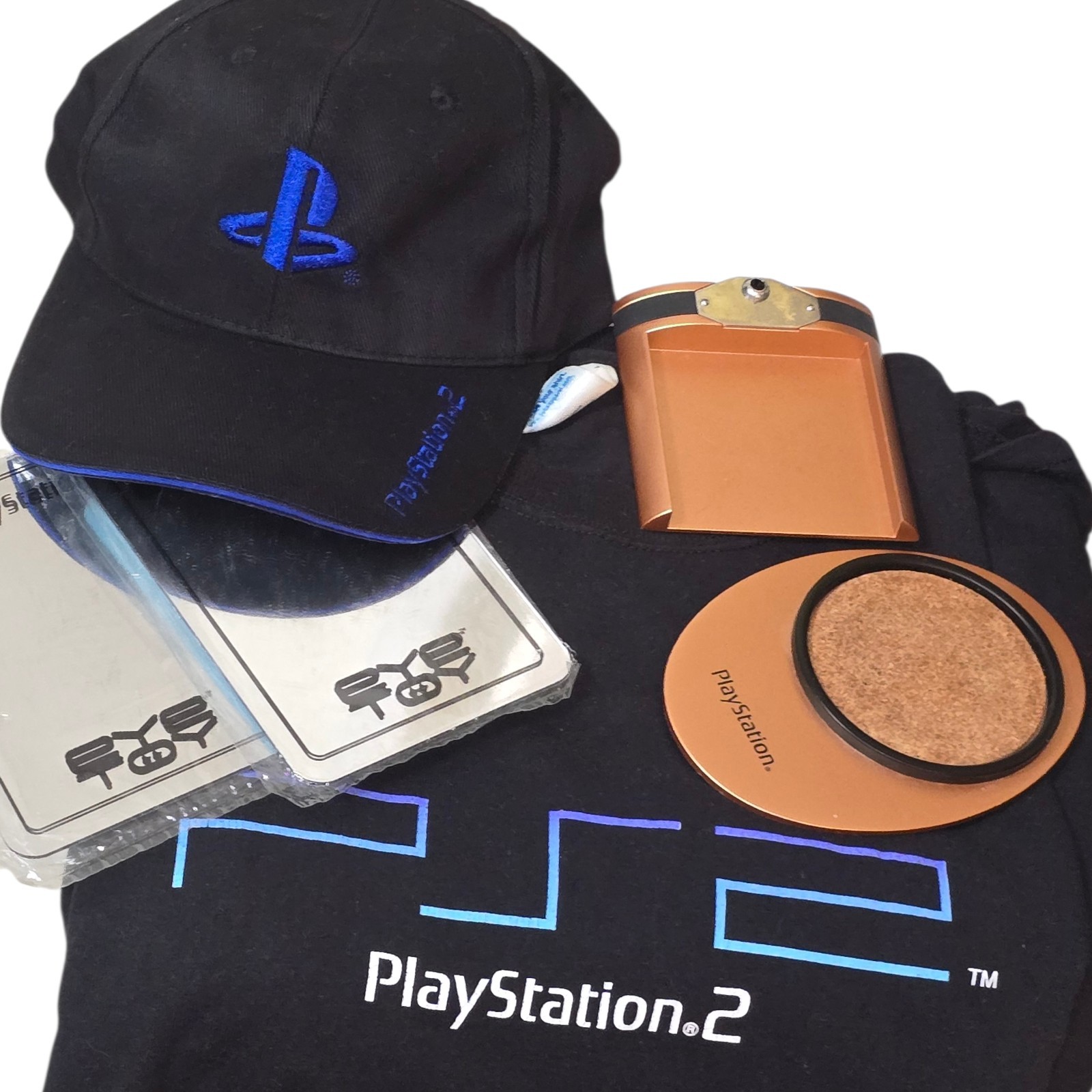 PlayStation 2 Promo Swag Lot PS2 Shirt Hat Flask Coasters Sony Y2K Vintage