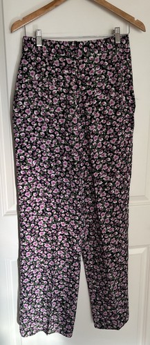 NWT Zara high waisted floral trousers wide leg pants Purple size M - Picture 4 of 5