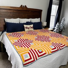 Vintage 1930s Depression Era Hand Stitched Log Cabin Quilt 61  X 73  