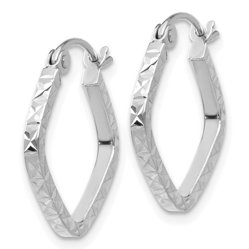 10K White Gold Diamond Cut Squared Hoop Earrings 0.7 Inch - Picture 2 of 3