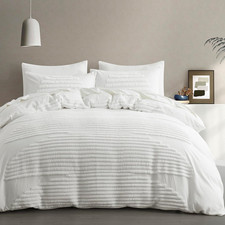 Queen Size Duvet Cover, 5 Pieces White Textured Duvet Cover Sets, Soft and Breat