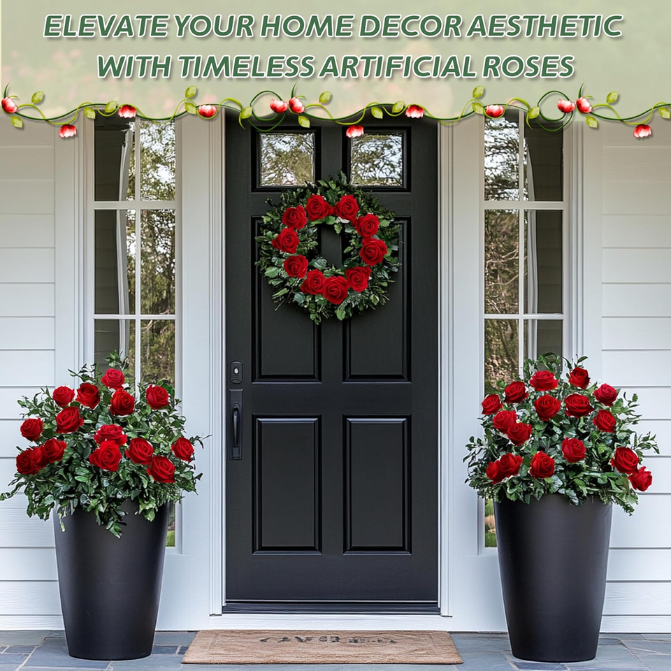 50 PCS Fake Red Roses, Artificial Red Flowers Bulk Realistic Silk Faux ...