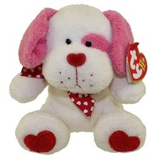 Ty ( Lovesick)2006 Valentine White Beanie Baby Dog Hearts On Feet And Nose 