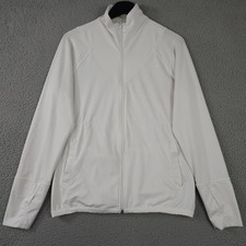 Adidas Jacket Womens Large White Full Zip Climalite Thumb Holes Golf Activewear
