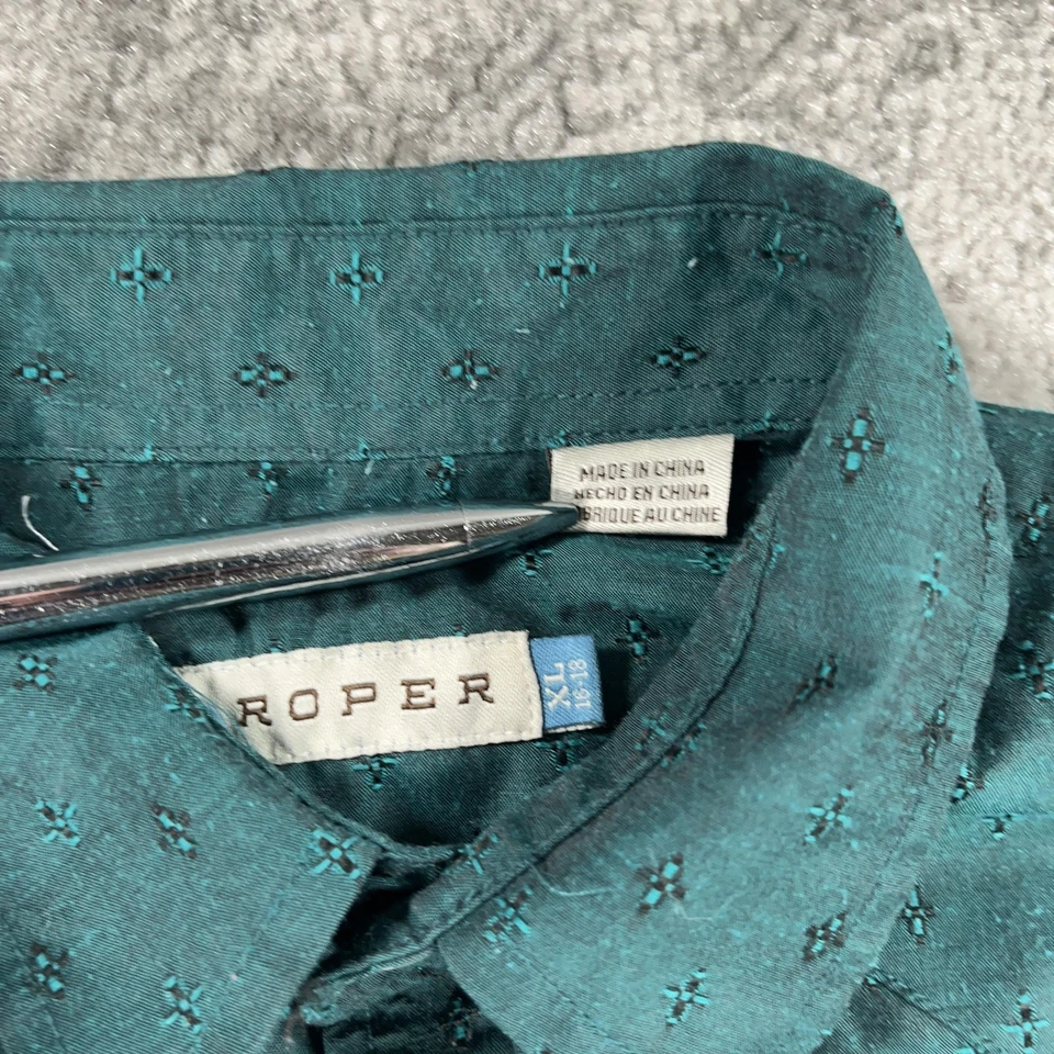 Camisa Roper Western Niños XL Verde Azulado Perla A Presión Manga Larga Vaquero Rodeo Bordada Foto 4 de 4