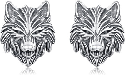 Yueyuan Wolf Ohrringe Für Männer 925 Sterling Silber Wolf Kopf Ohrringe Tierschm