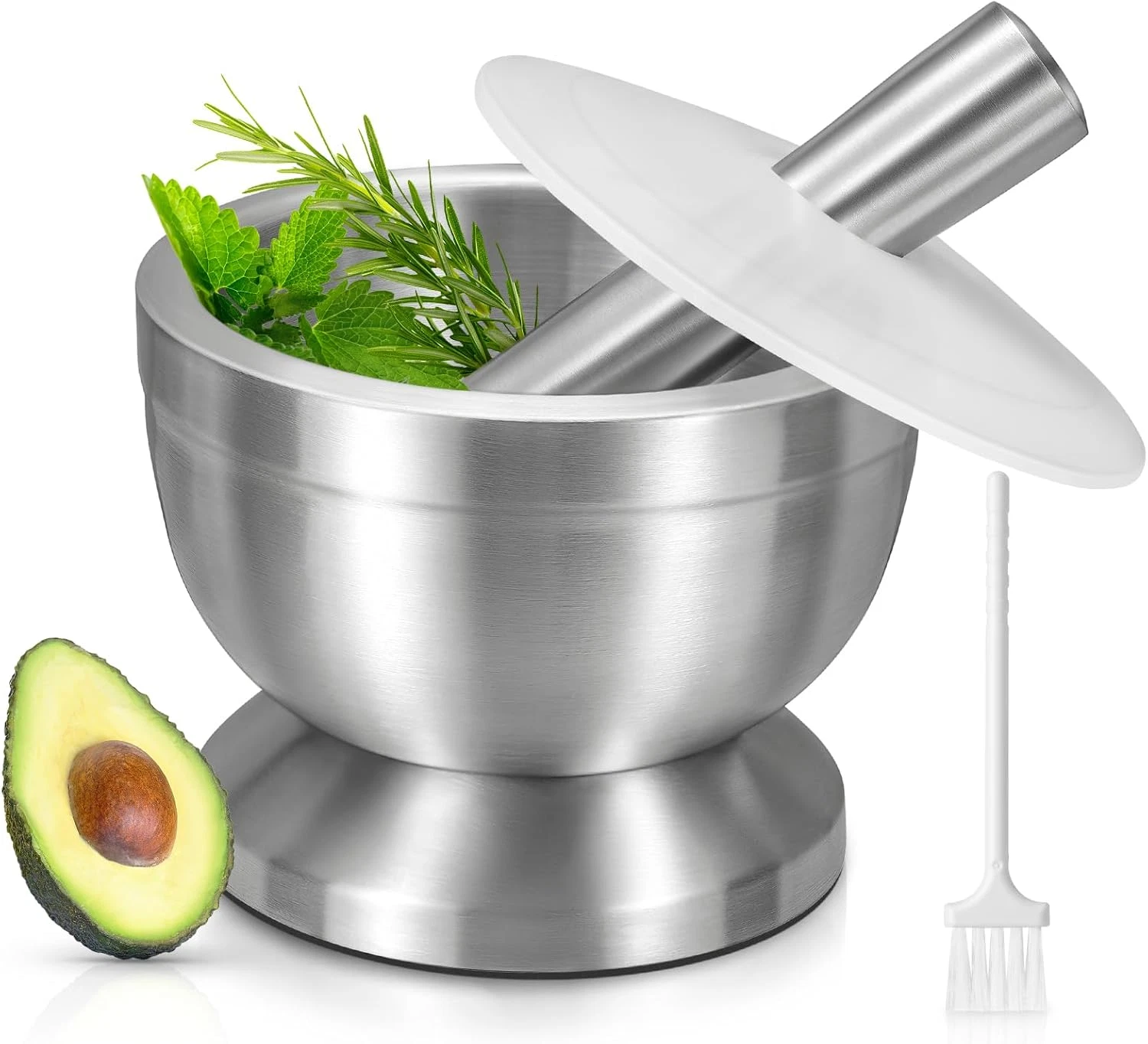 Mortar and Pestle, 18/8 Stainless Steel Spice Grinder Pill Crusher with Lid for
