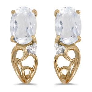 14k Yellow Gold Oval White Topaz And Diamond Earrings 14k Yellow Gold Oval White Topaz And Diamond Earrings