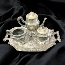 Vtg Mini Coffee Tea Set Occupied Japan Silver Plate Tray, Teapot, Sugar, Creamer