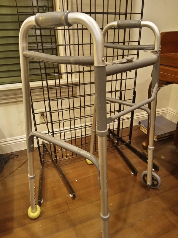 Lumex Dual Release Folding Walker with 5" Wheels Blue Metal Adult 716270B-1