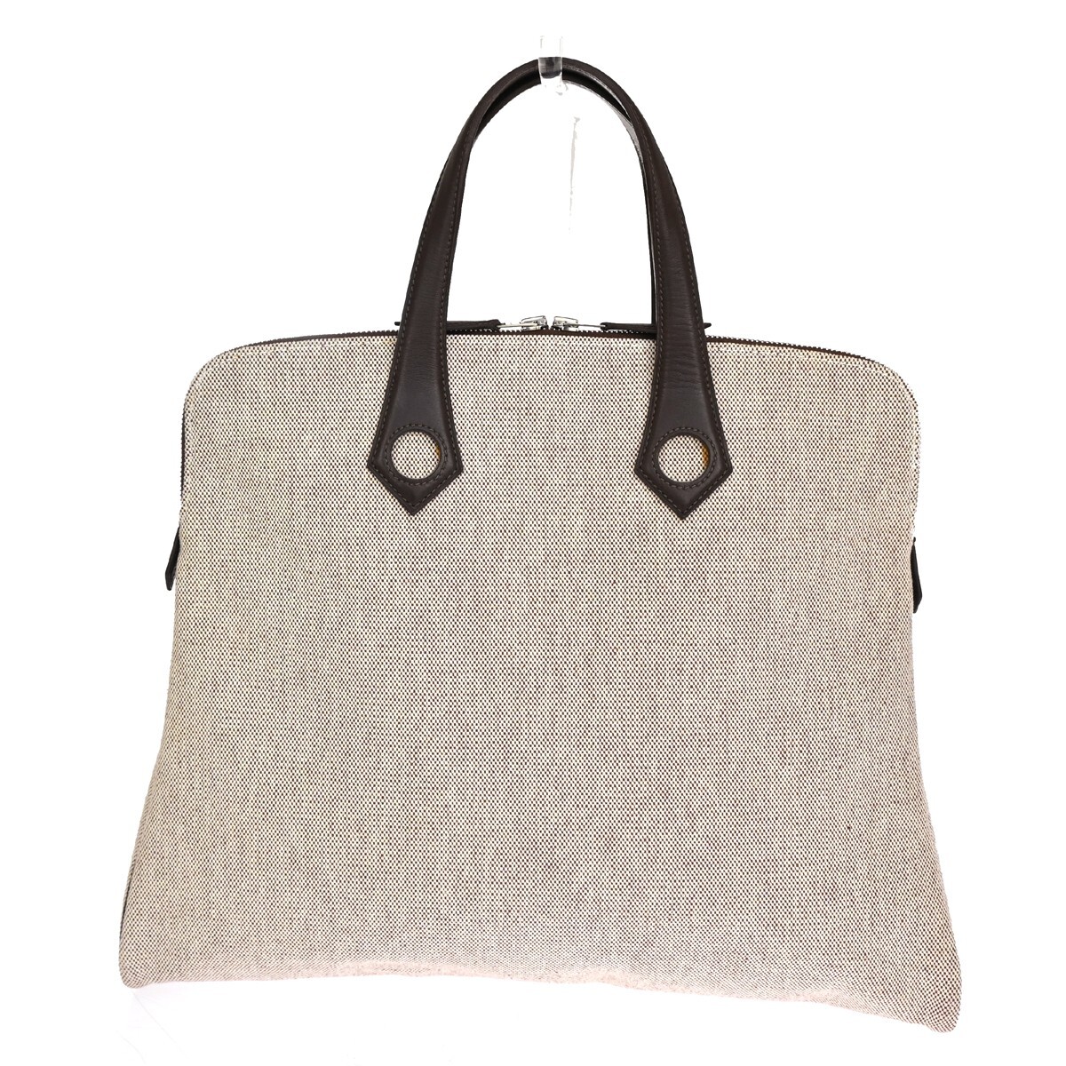 HERMES Logo Heeboo MM Hand Tote Bag Toile H Leather Brown ▢J SHW 