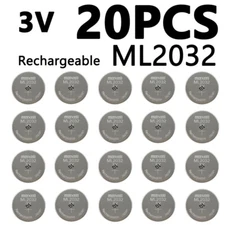 20PCS Rechargeable ML2032 65mAh 2032 Battery 3V Electronics CMOS Calculators New