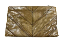 Vintage Elegant Brown Snake Skin  Envelope Clutch Bag Purse