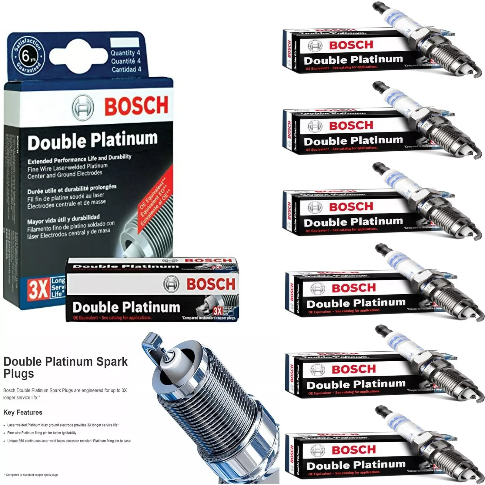 6 Bosch Double Platinum Spark Plugs For 2011-2016 BMW 535I XDRIVE L6-3.0L