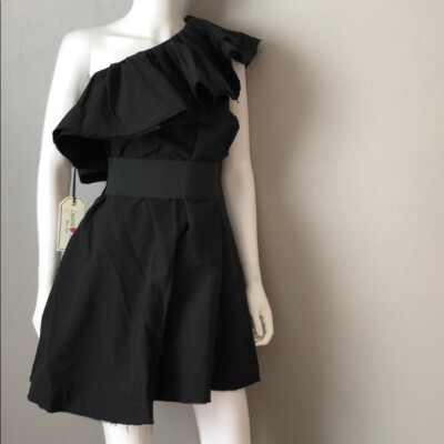 lanvin h&m black dress LANVIN x H&M One Shoulder Ruffled Black Cocktail Dress Sz 4 US/ 8 UK