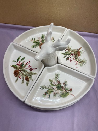 Williams Sonoma WOODLAND BERRY STAG HEAD Lazy Susan W/4 Serving Trays Holiday - Picture 12 of 21
