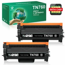 2PK Toner Cartridges for Brother TN760 Black HL-L2350DW L2395DW L2390DW L2370DW
