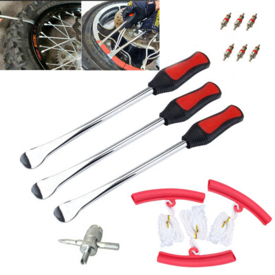 Motorcycle Tire Wheel Changing Spoons Lever Iron Rim Valve Protector Tool Kit UK
