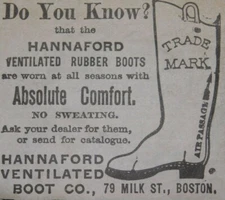 1870s-80s Hannaford Ventilated Rubber Boots Co. Boston, Victorian Print Ad L14