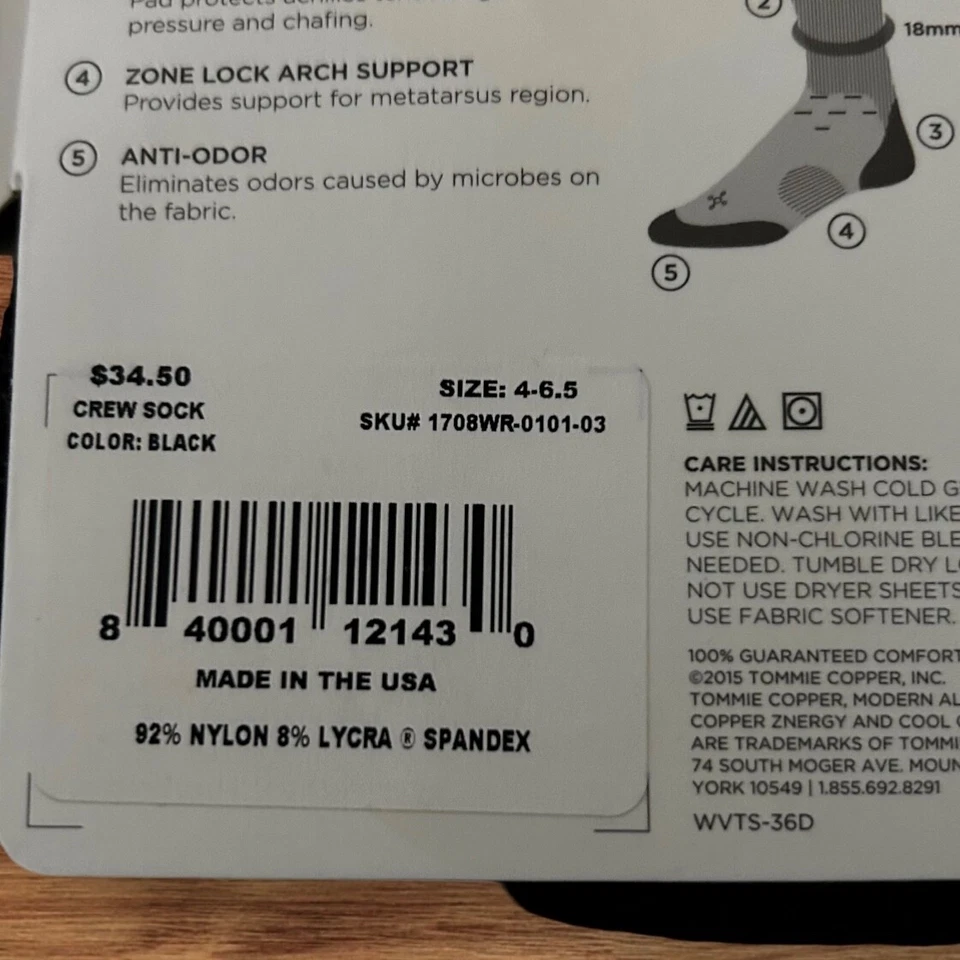 Meias femininas de cobre Tommie Recovery Compression Crew pretas tamanho 4-6.5 novas na caixa - Imagem 3 de 4