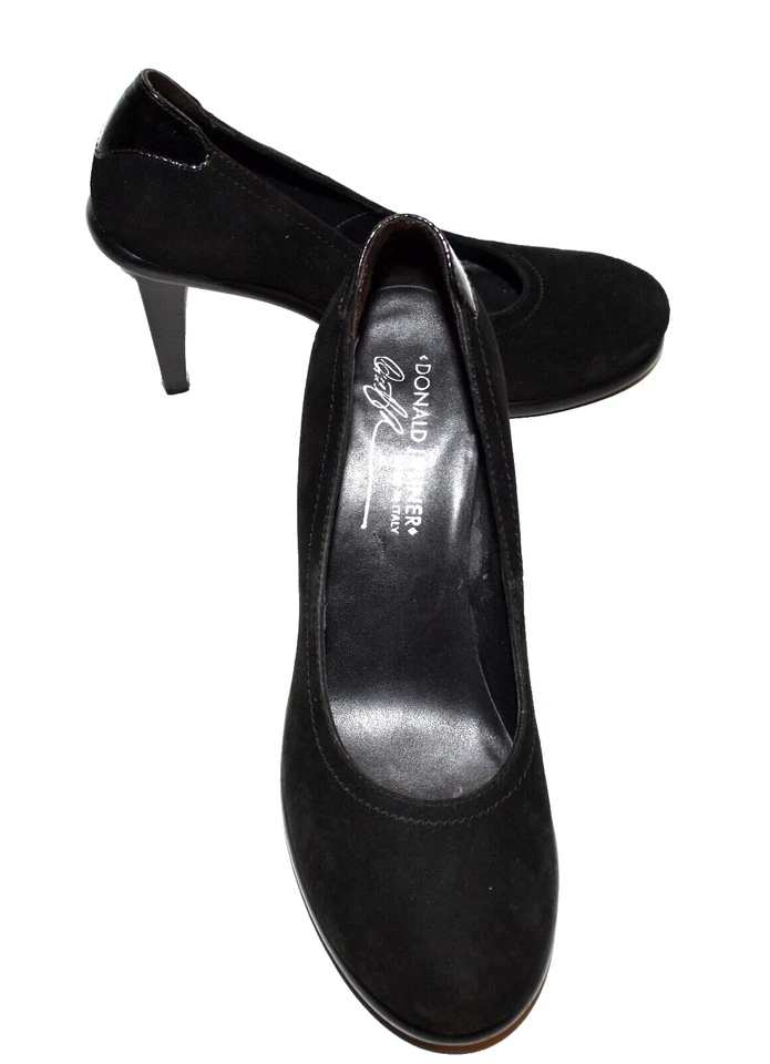 Zapatos de salón Donald Pliner negros de gamuza charol con tacón punta redonda talla 7,5 M Foto 2 de 4