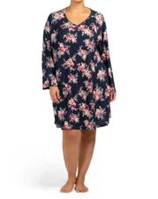 NWT Flora Nikrooz Navy/Pink Floral SILKY SWEATER-KNIT 37" Nightgown 2X SO SOFT