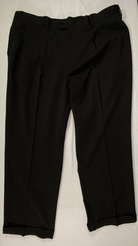 Stafford Essentials Dress Pants Mens 44x30 Black Pleated Classic Fit Cuffed NEW - Picture 2 of 7
