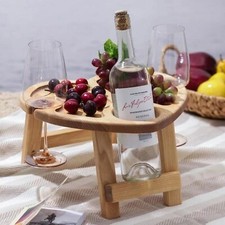 Wooden Outdoor Folding Picnic Table with Glass  Wine Holder Travel Heart Shape