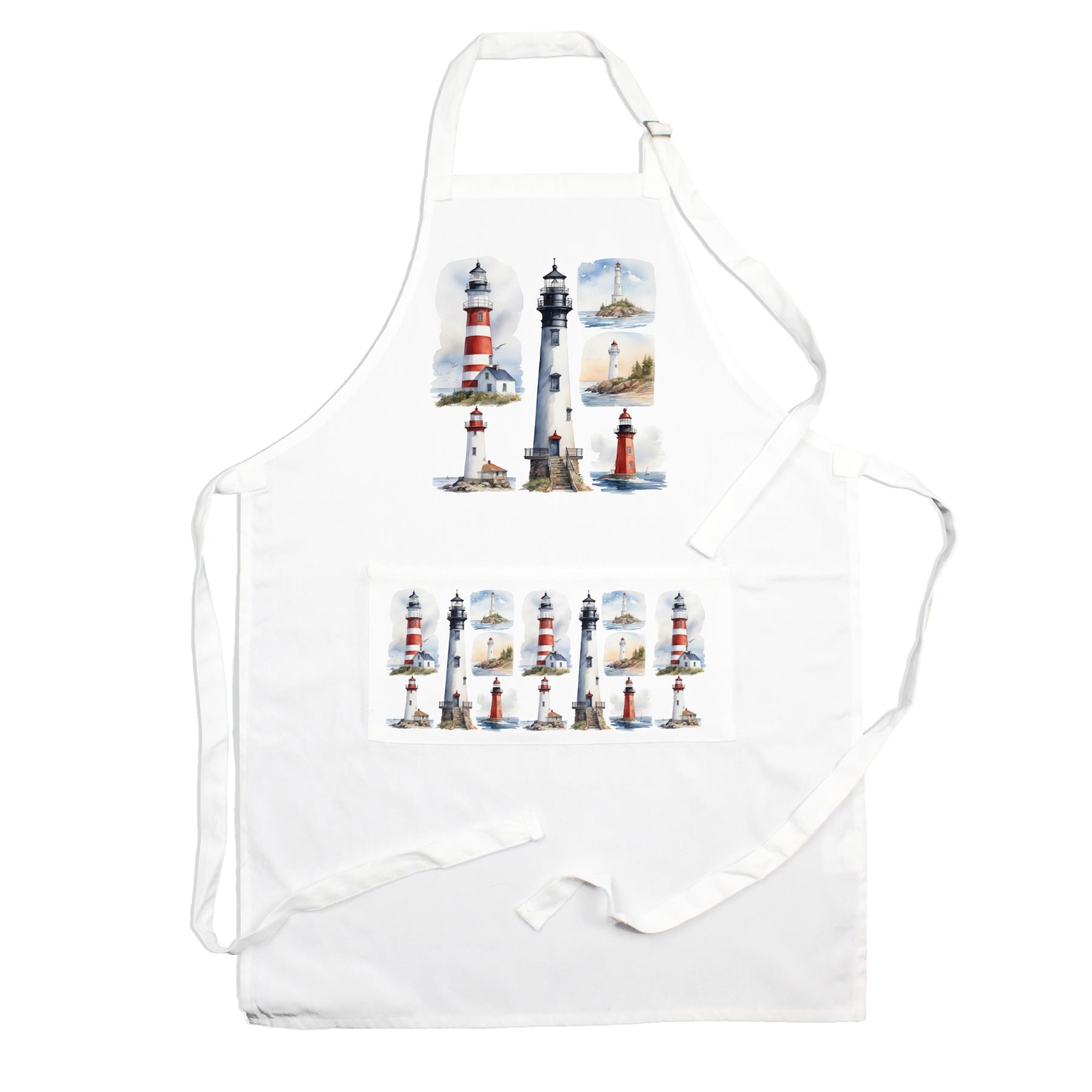 Lighthouses Apron - Coastal Seaside Cooking & Baking Kitchen Gifts with Pocket