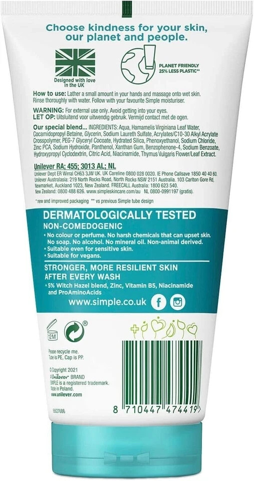 Simple Daily Skin Detox Purifying Face Wash 150ml X 5 for