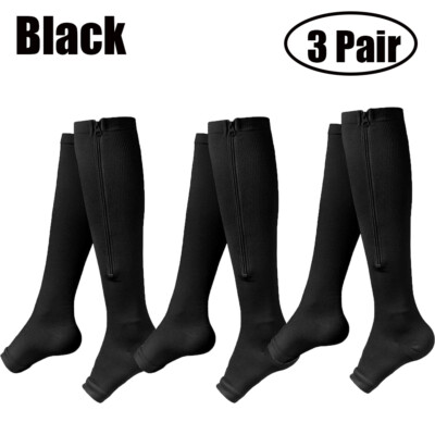 1/3 Pairs Unisex Zip Up Compression Socks Orthotics Support Black Beige Open Toe