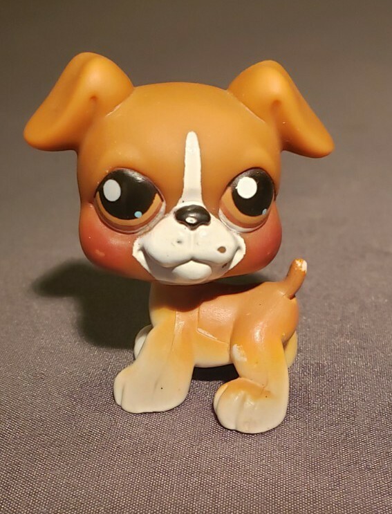 Littlest Pet Shop Hasbro LPS Brown White Boxer Dog Puppy #25 brown