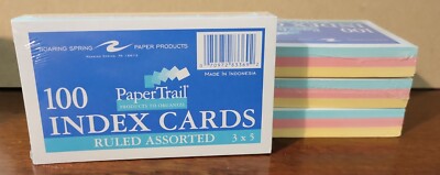 4 Paper Trail Ruled Index Cards Multi Colored 3''x 5'' 100 Count