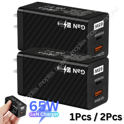 65W GaN PD Fast Wall Charger USB QC 3.0 Power Adapter For iPhone Samsung MacBook