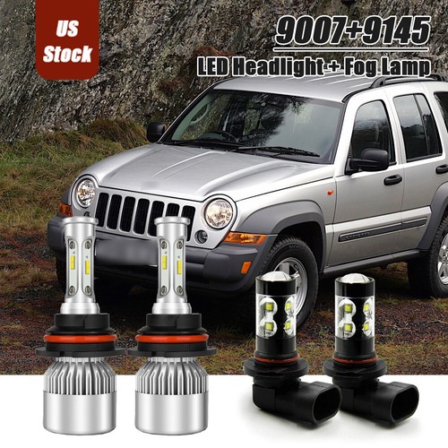 For Jeep Liberty 20022007 4x Combo LED Headlight 9007 Fog Light 9145