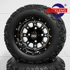 GOLF CART 10" BLACK PANTHER WHEELS/RIMS and 18"x9"-10" DOT ALL TERRAIN TIRES (4)