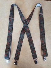 Vintage Green Country Birds Suspenders Braces Wide Elasticated Pheasant Game