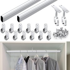 Chrome Closet Rod 9Inch with Oval Closet Rod 6 End Supports for 2 Silver