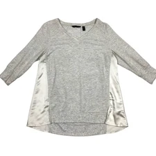 H by Halston Womens Mixed Media French Terry Tunic Top Size Medium Gay Heather