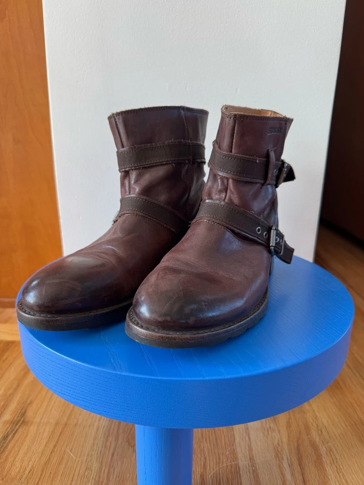 Sebago Laney arnés bota media, cuero rojo-marrón con hebillas, muy raro Foto 3 de 4