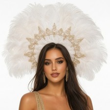 Feather Headpiece with Golden-Finish Frame Showgirl Headband Ornate for Artists